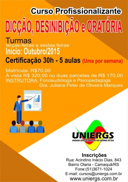 CURSO PROFISSIONALIZANTE - DICÇÃO, DESINIBIÇÃO E ORATÓRIA 